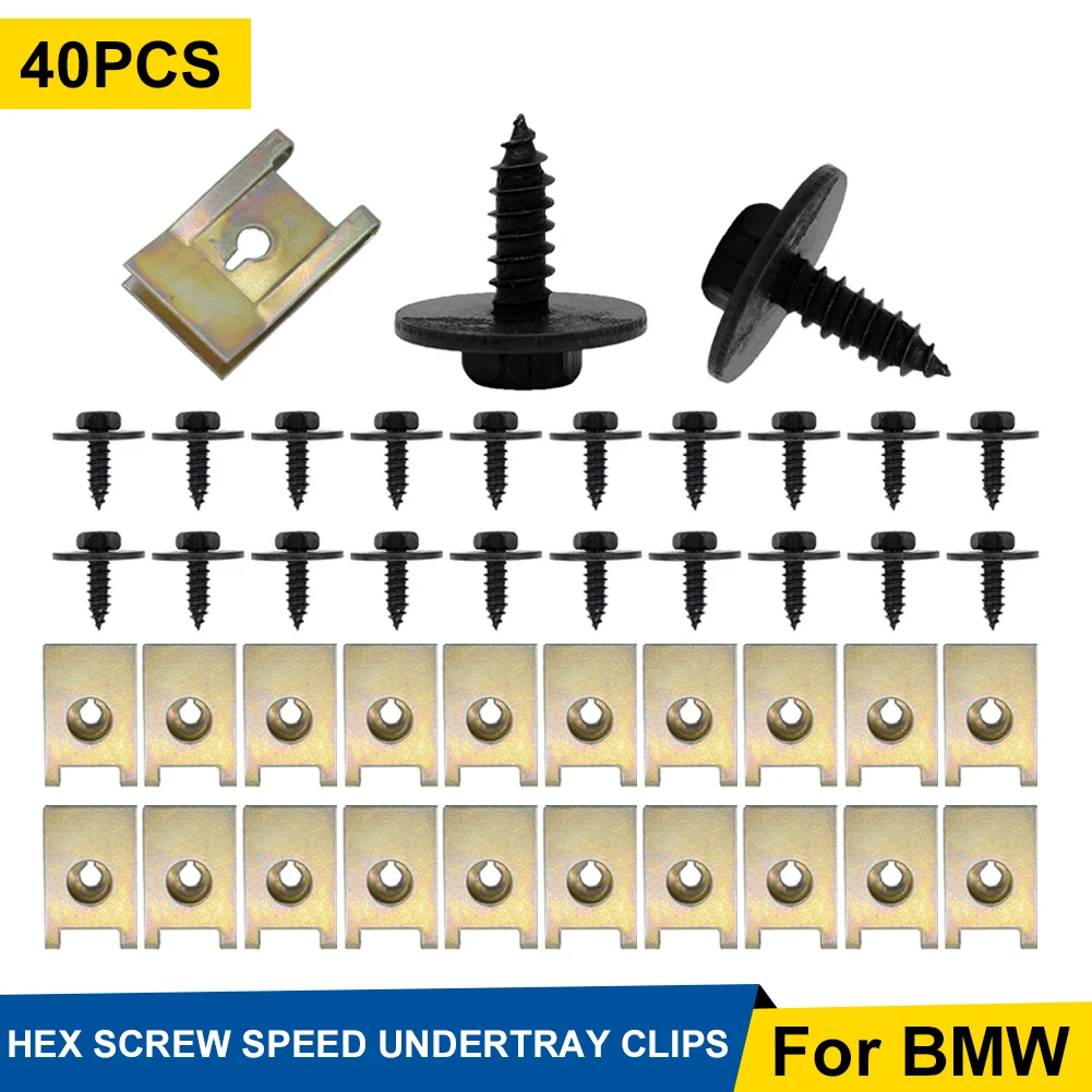 

40pcs Chassis Engine Guard Metal Nut Screw Washers U-Nut Clip Engine Shield Bumper Guard Cross Screws for BMW E46 E92 E90 F10