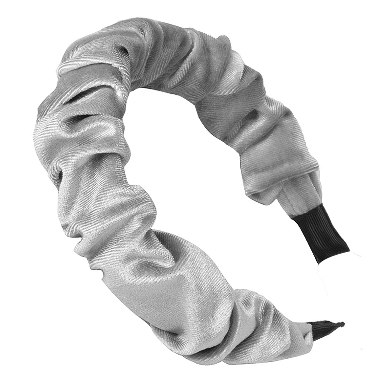 

2019 Retro Winter Head Hoop Hair Band Women Headband Solid Color Velvet Hair Accessories Wide Bezel Ruched Headwear Hot