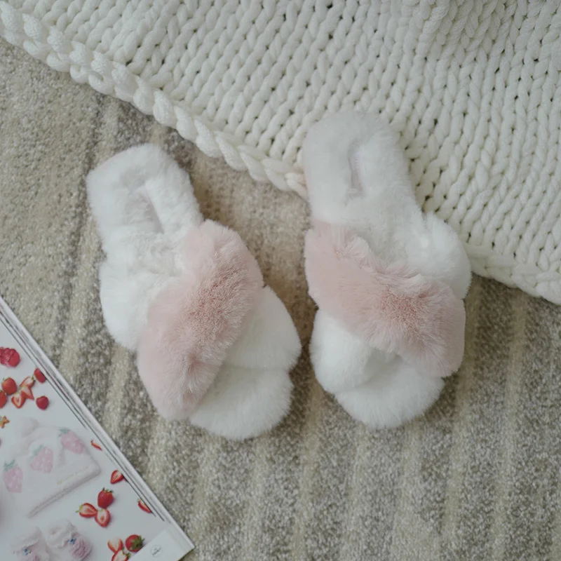 

Тапочки MLJUFEE женские плюшевые, уютные меховые шлепанцы розового цвета, с перекрестной шнуровкой, Нескользящие, домашние, хлопок, Осень-зима