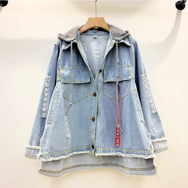 Женская джинсовая куртка с капюшоном Jas свободная оверсайз для женщин BF Harajuku Demin