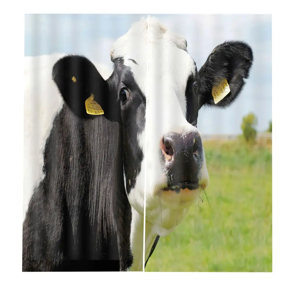 Голубое небо белые облака пастбище занавес с принтом коровы для гостиной плотные