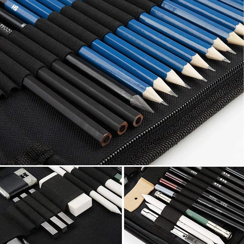 35PCS Drawing Pencils Artists Sketching Art set with Sketch Paper Zipper Case includes Graphite Pastel Charcoal | Канцтовары для