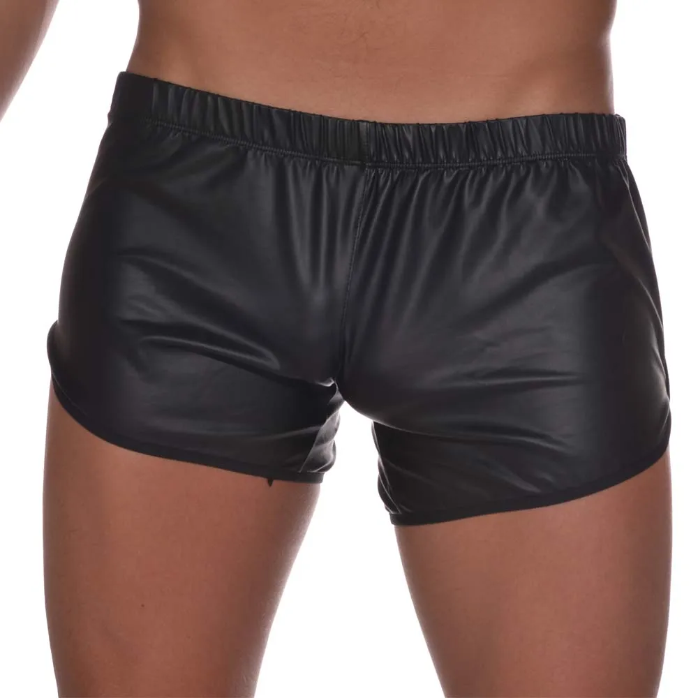 Фото Мужские шорты из искусственной кожи черные сексуальные облегающие брюки с