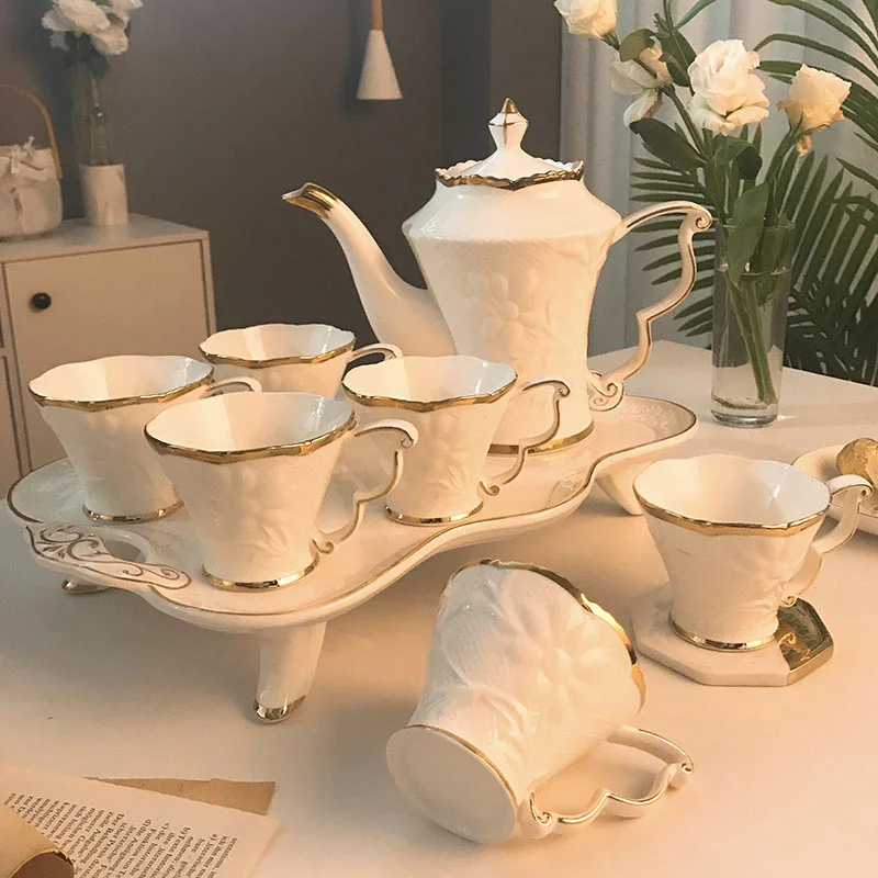Xícara de Café Chá da Tarde Europeu Osso China Conjunto Casa Cerâmica Sala Estar Inglês Chá Bule Copo Presente