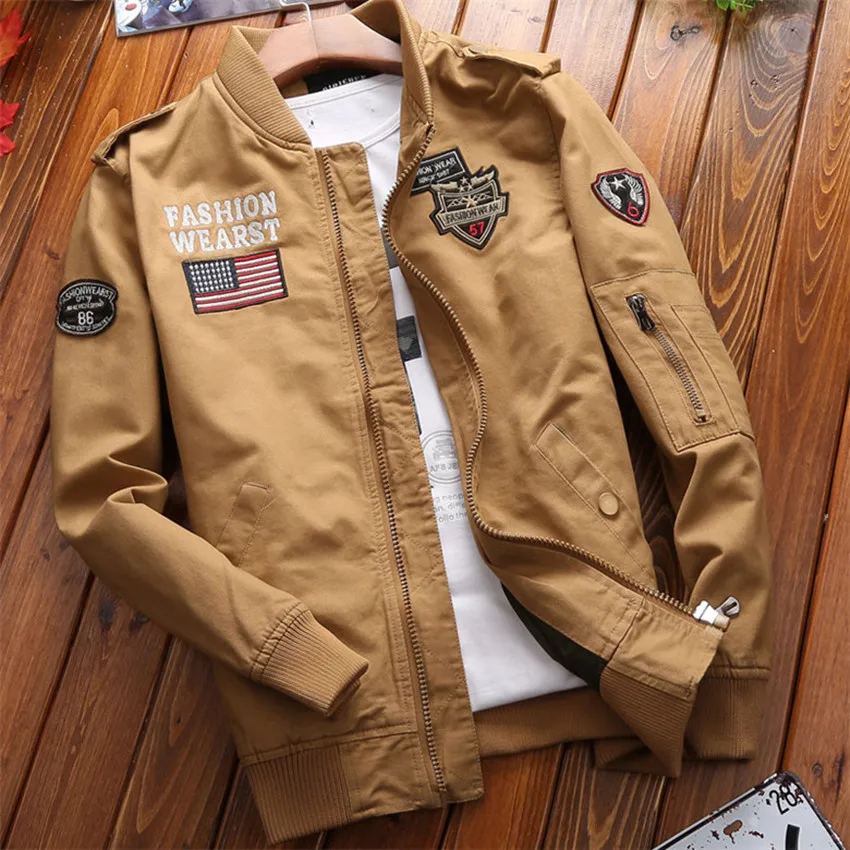 

Men's Winter Military Jacket Cotton Traveling Zipper Solid Color Trun Down Collar Coat Autumn Printed Cargo Fashion Jacket Men