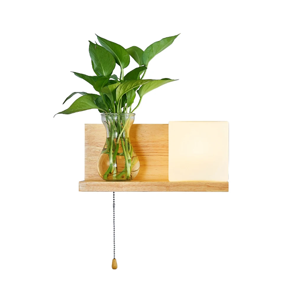 

Nordic Wooden Bedside Wall Lamp LED Creative Indoor Hydroponic Plant Bracket Corridor Balcony Stair Bedroom Light