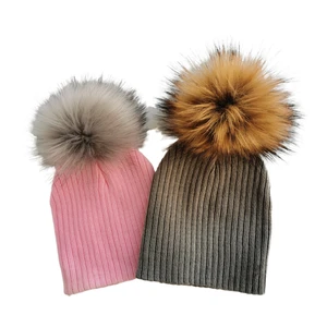 , Для младенцев и детей дошкольного возраста с трикотажным верхом, вязаная шапка для мальчиков и девочек детская норковая шуба из искусственного меха помпон Корона шапки бини шапки Повседневные Головные уборы skullies