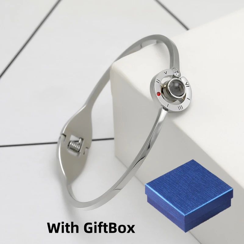 Silver Blue Box Прямая Новое поступление 100 языков I You браслет подарок на день Святого Валентина женские свадебные модные браслеты для девочек - Окраска металла: Silver Blue Box