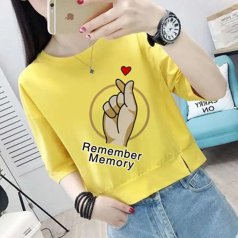 

Women's T-Shirt 2021 New Cute Love White Short-Sleeved Shirt Female Kpop Trendy Loose Top Summer Casual Fashion Printed Clothes