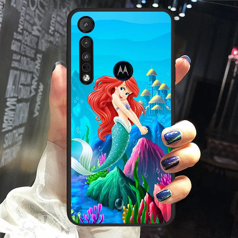 

Mermaid Disney Princess Cute for Motorola G9 G8 G E7 E6 One Play Marco Hyper Fusion Stylus Power Edge Plus Black Phone Case