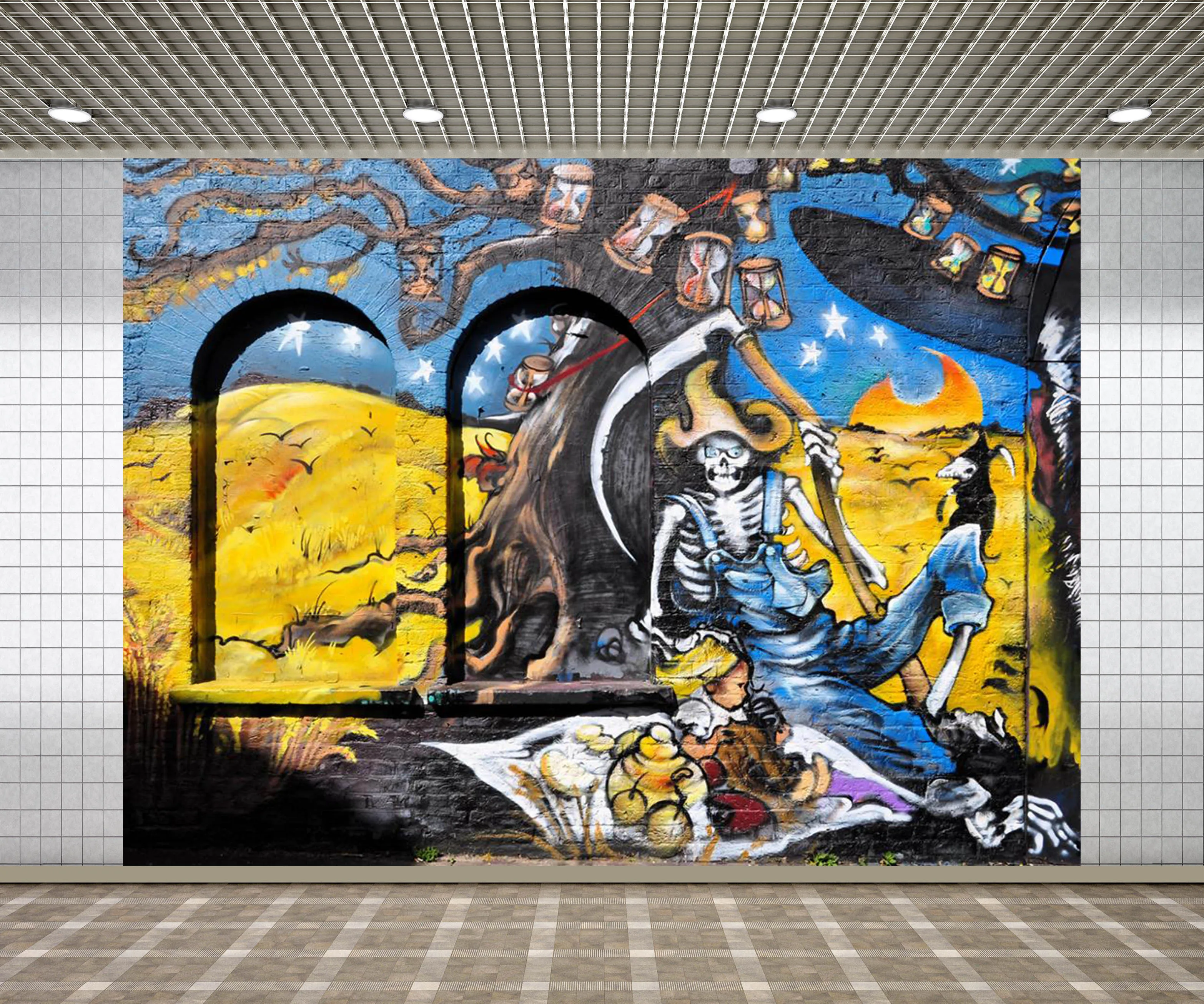 Lyavshi фон для фотографий Хэллоуин граффити на кирпичной стене Мрачный Жнец