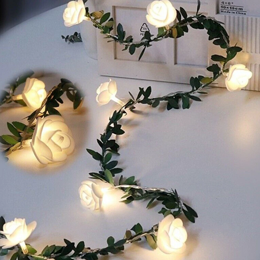 

LED Rose Flower Leaf Lights Fairy Wedding Party Garden Decoration