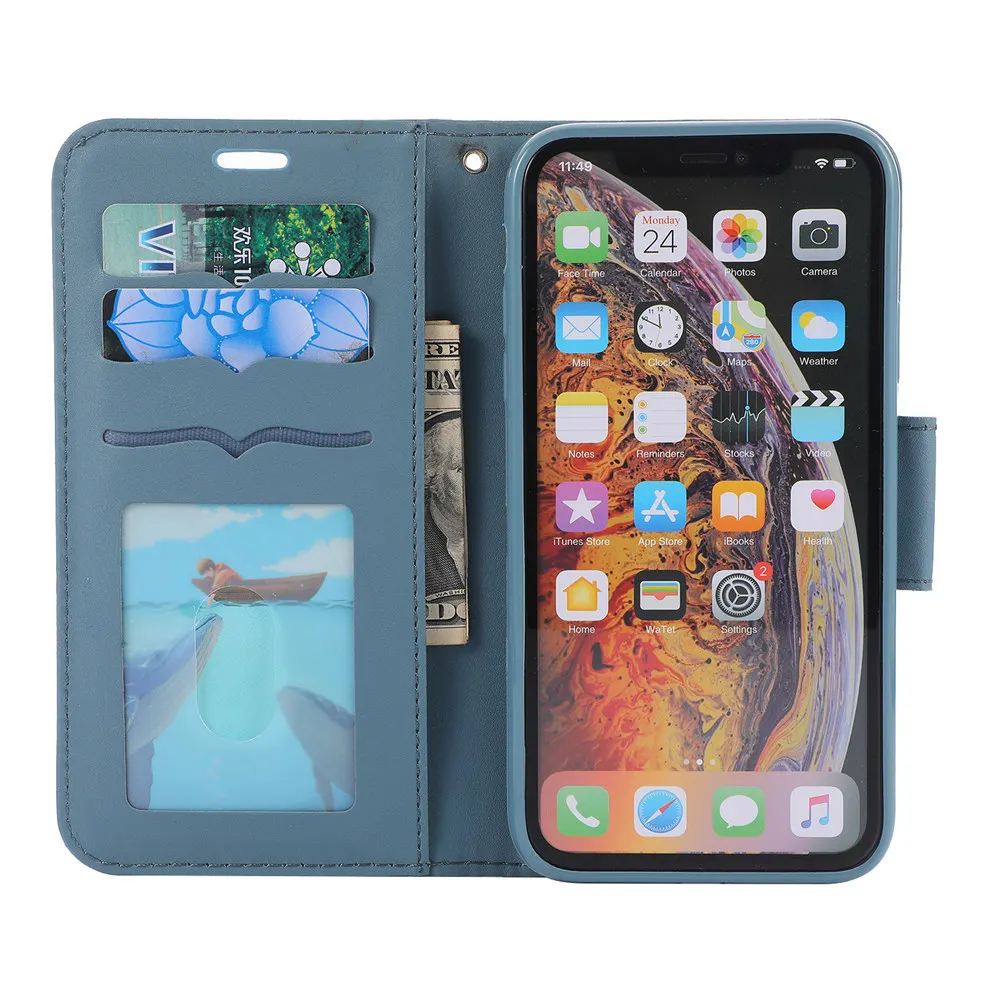 Роскошная Кожаная Обложка для книги чехол для iPhone 11 Pro X XS MAX XR 6 6S 7 8 Plus Sleepy Cat флип-чехол с слотами для карт Landyard