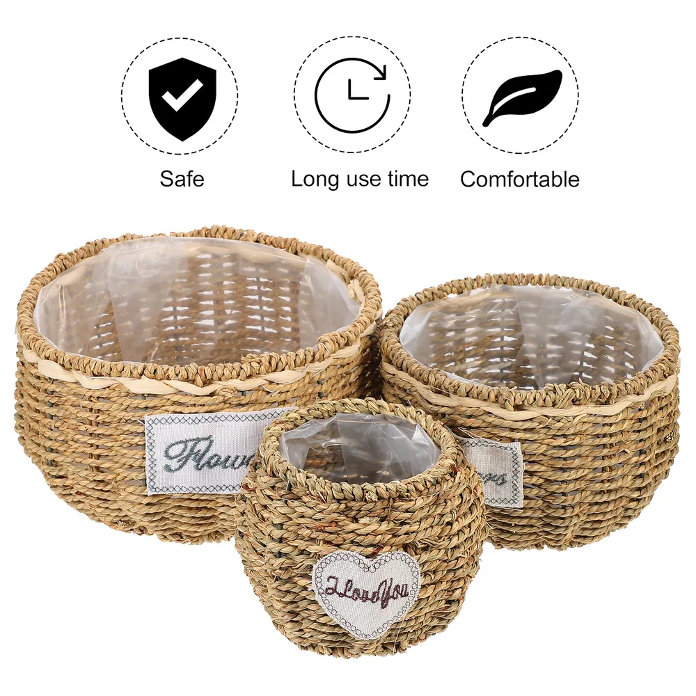 

3PCS Woven Flower Basket Household Office Desktop Snack Storage Basket