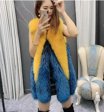 

Зимний женский цветной жилет из натурального Лисьего меха, роскошное Модное теплое пальто из натурального Лисьего меха