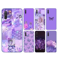 purple flower butterfly for xiaomi mi 11i 11 10t 10i 9t 9 a3 8 note 10 ultra lite pro 5g cc9 se soft transparent phone case
