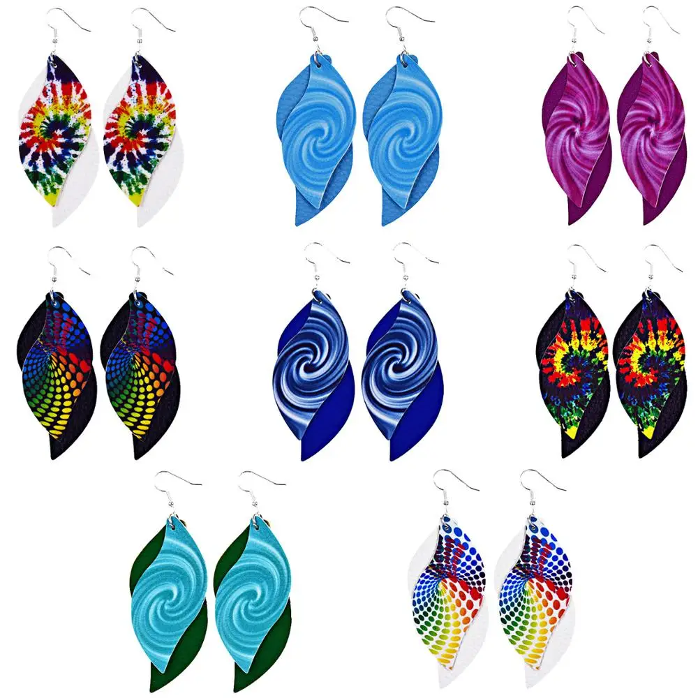 Многослойные Новые висячие серьги в форме перьев блестящие двойные кожаные с