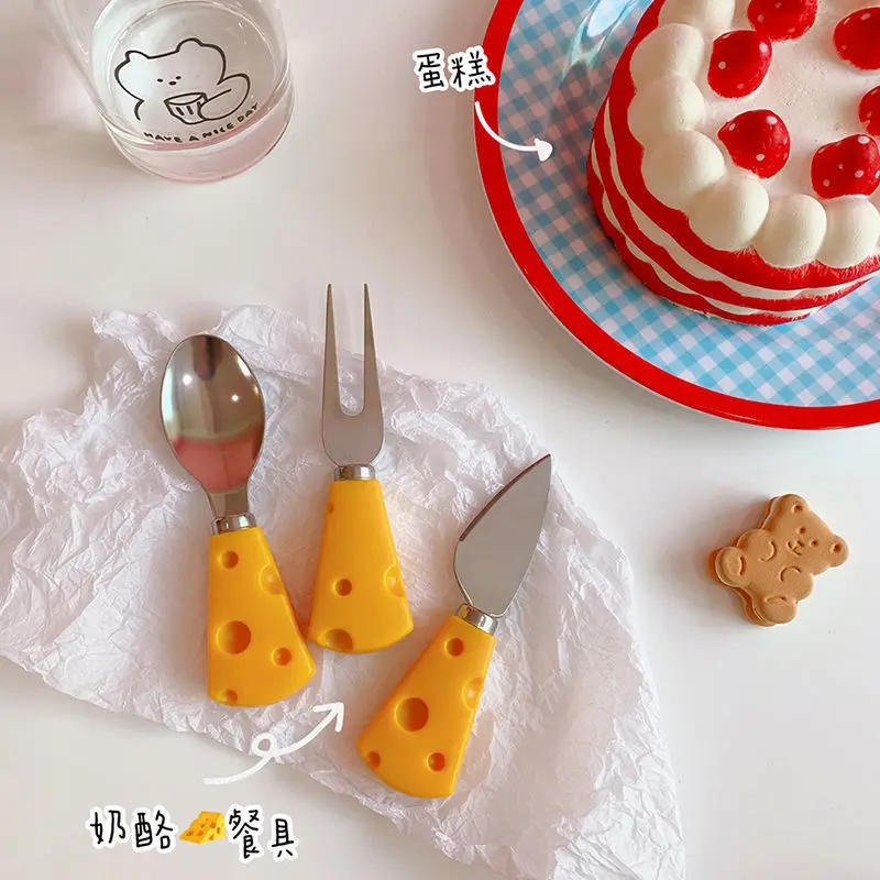 

Kawaii Cheese Knife Fork 2021 New Cute Breakfast Set With Sauce Butter Cake Bread Dessert Small Fork House Supplier Accessories