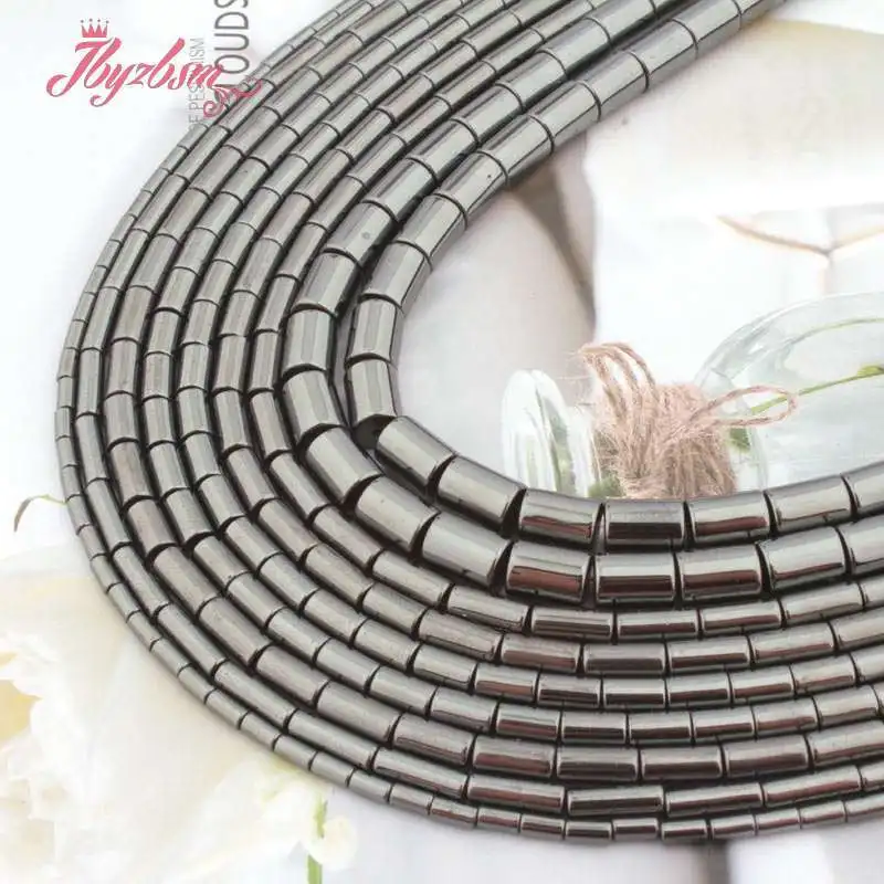 Бусины в форме колонны из гематита (без магнита) черные бусины натурального камня