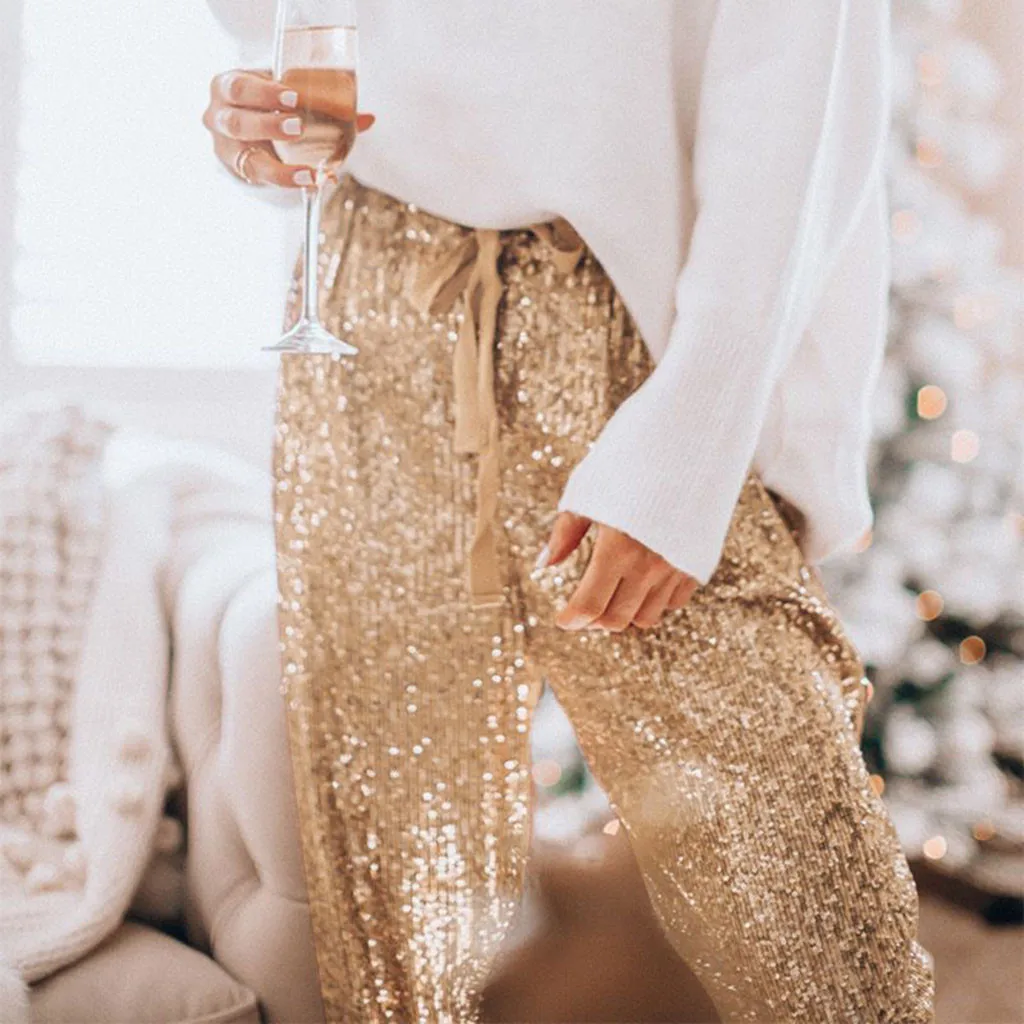 2020 модные женские брюки блестящие стильные новые из ткани с высокой талией и