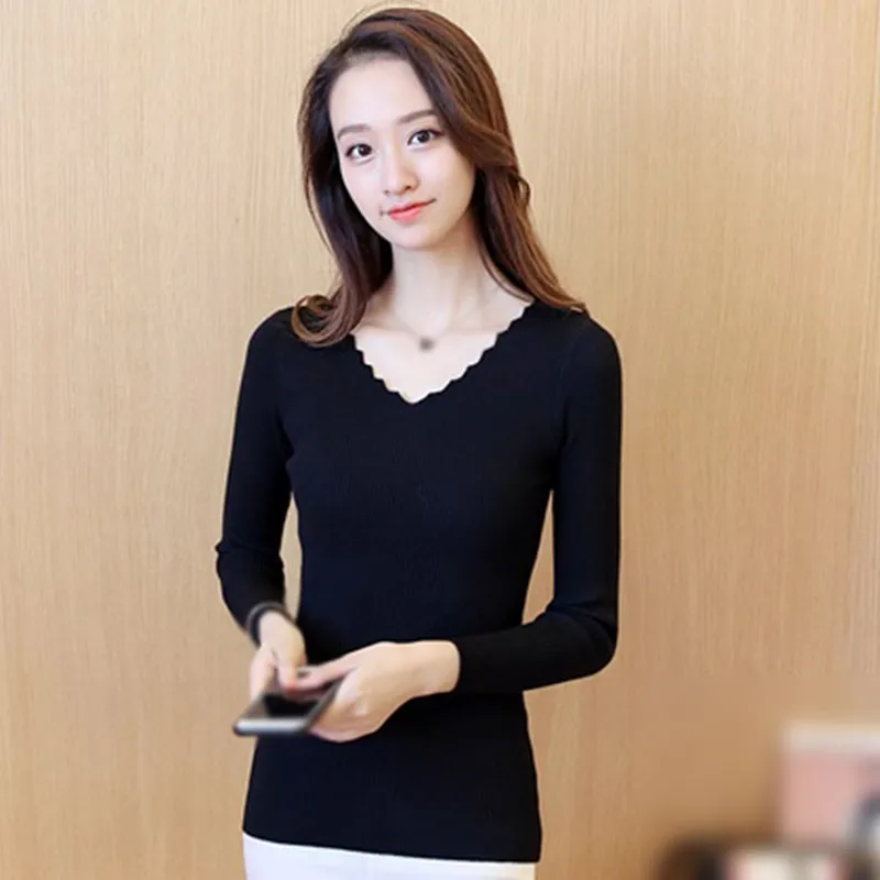 

Autumn Knitted Pullover Sweater Women Solid Color Long Sleeve Tops Female Casual Bottoming Shirt Top.