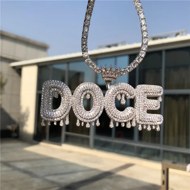 Пользовательское имя кубический циркон Корона Капельное льдом из пузыря цепочка