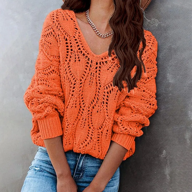 

Женский трикотажный свитер с V-образным вырезом, с длинным рукавом