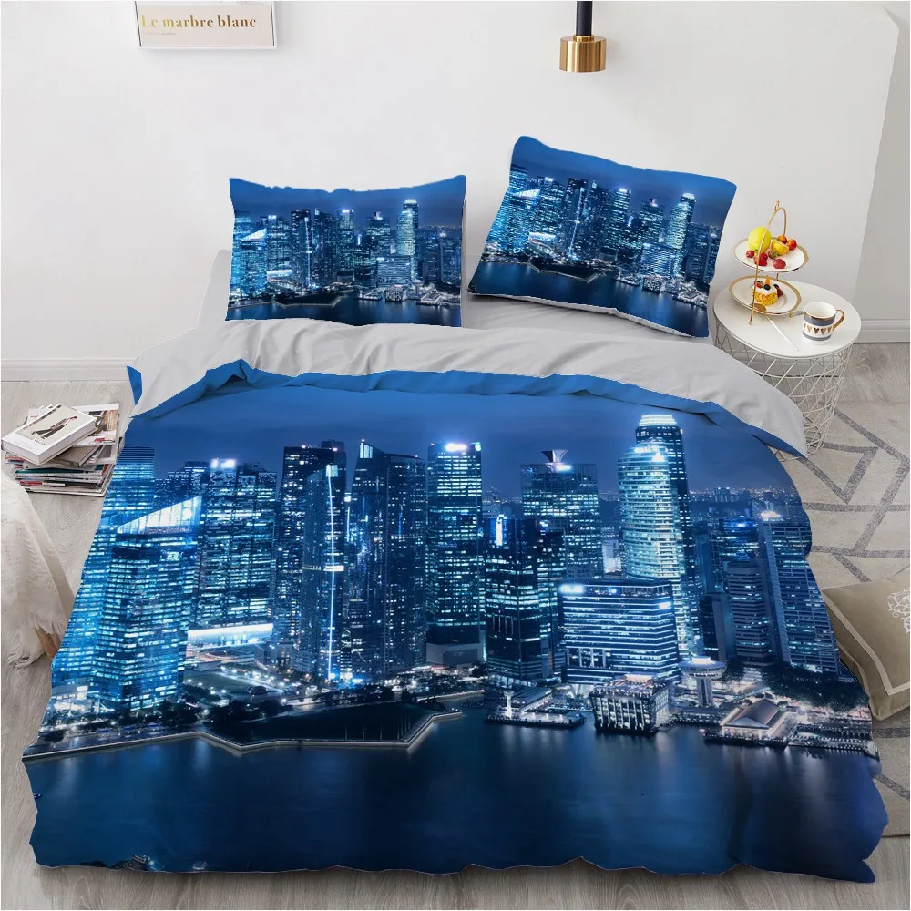 

3D Printing City Building Bedding Set Luxury Bedclothes Bed Linen Duvet Cover Set Pillowcase Queen King Single Full Twin Adult