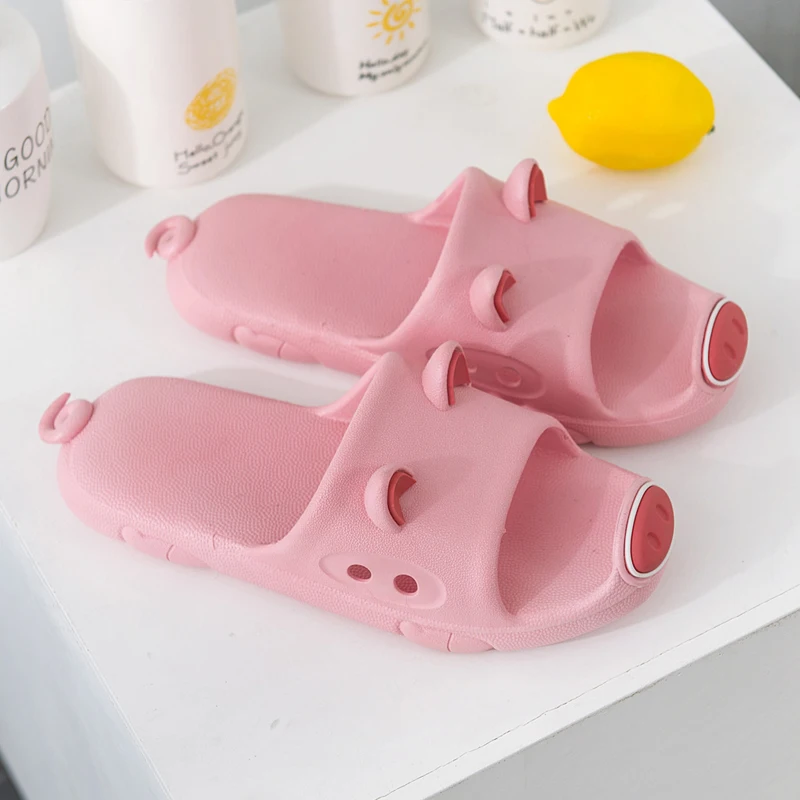 

2019 Slipper Women Summer Cute Slippers Pig Cartoon Pink Bath Indoor Flat Slippers With ear For Couple T074