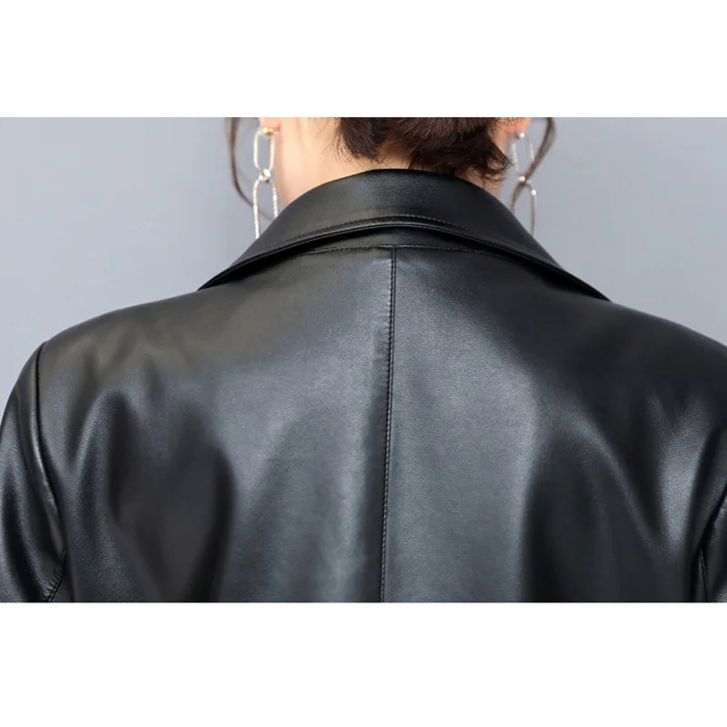 Женский Длинный тренчкот из искусственной кожи с отложным воротником Осень зима