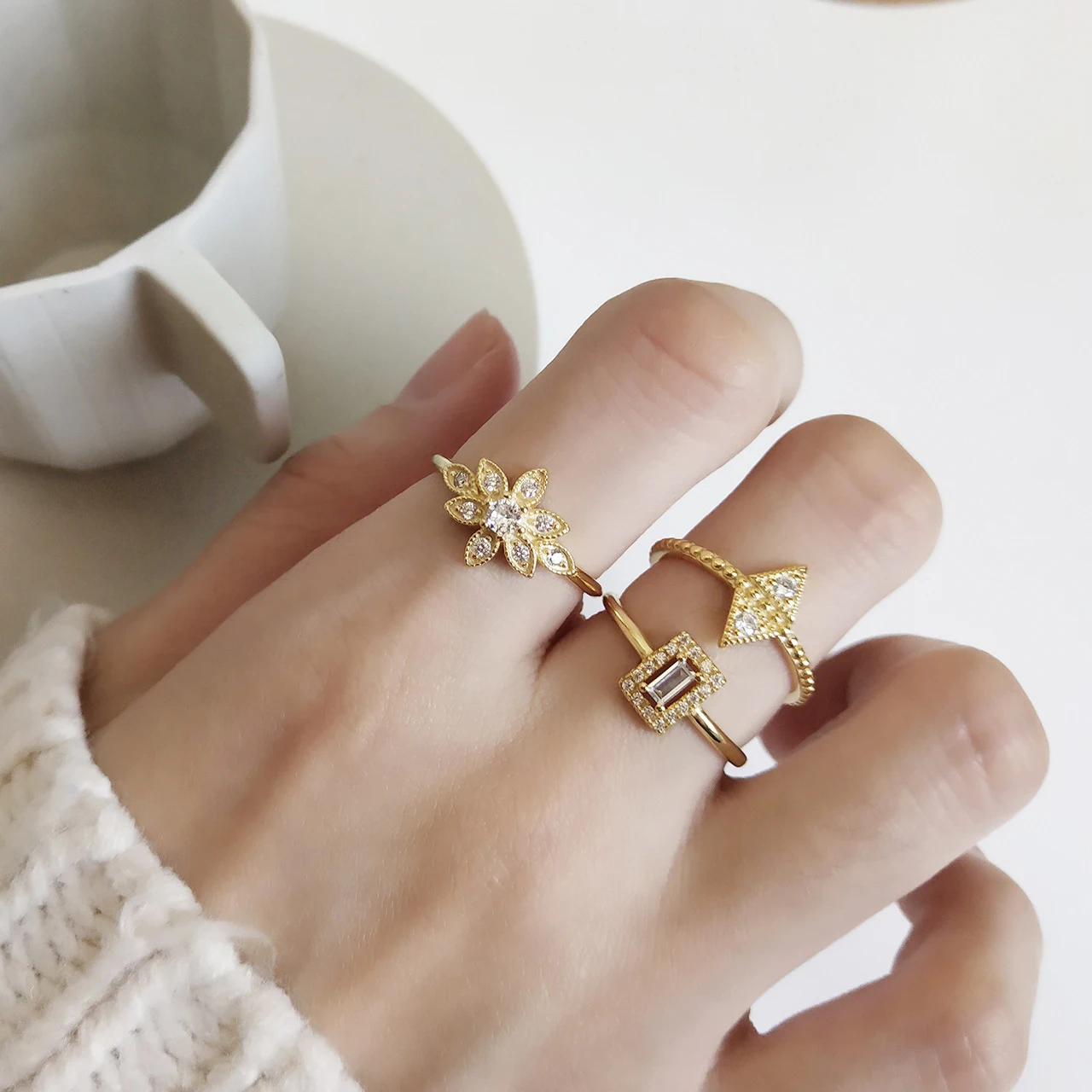 

Minimalist Real 925 Sterling Silver Flower CZ Rings for Women Fashion Cute Jewelry Accessories 2020 Women Girl Gifts Drop Ship