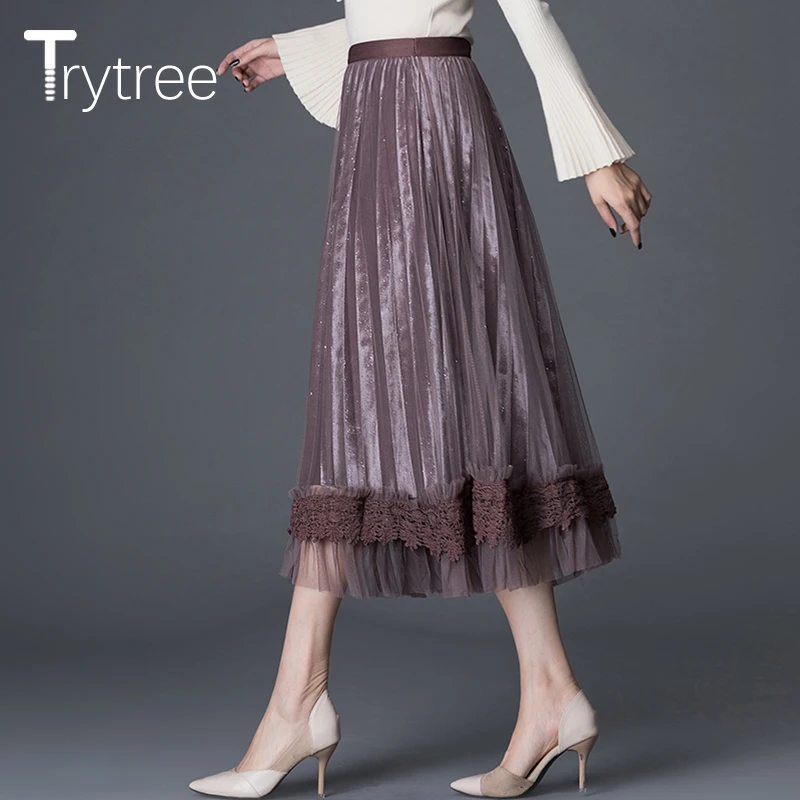 Trytree 2020 Весенняя Повседневная Женская юбка с высокой талией модные юбки из