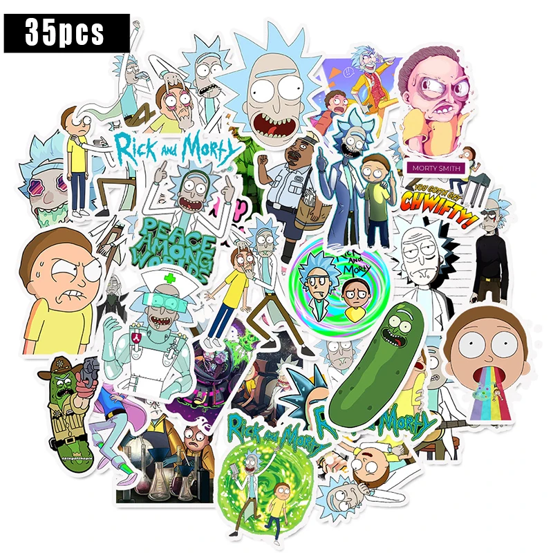35pcs 35 шт./упак. из американской драмы Рик и Морти мультфильм наклейки Наклейка для сноуборда багаж автомобиль холодильник автомобиль-Стайлинг наклейки для ноутбука - Цвет: 35pcs