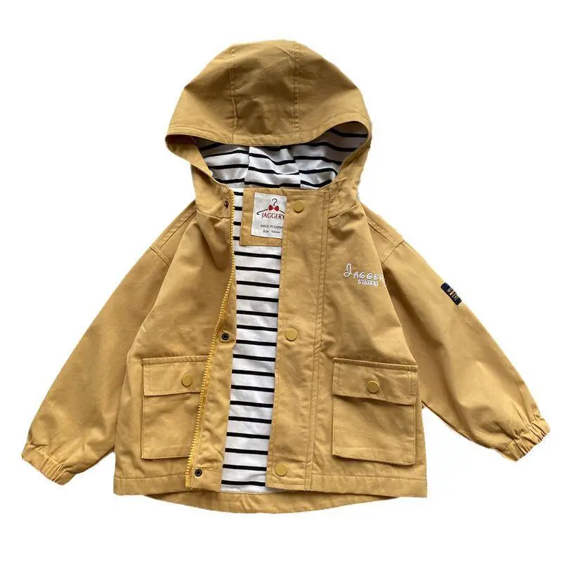 Двухслойная хлопковая ветровка с капюшоном для мальчиков детское осеннее пальто