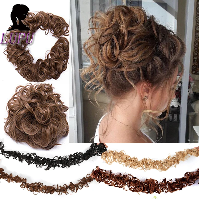 Лупу вьющиеся грязные резинки шиньон с зажимом из натуральных искусственных