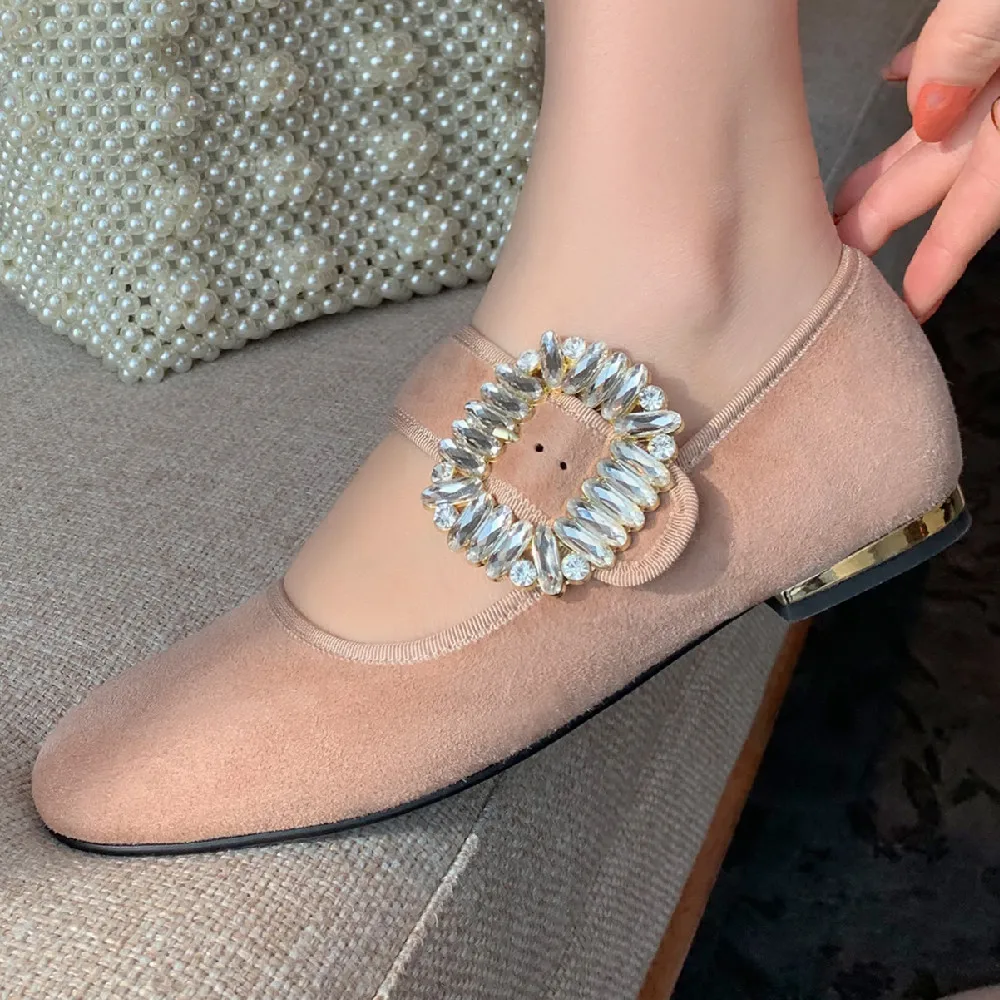 

Women's velvet crystal buckle slip-on mary jane ballet flats leisure soft comfortable espadrilles casual moccasins shoes women