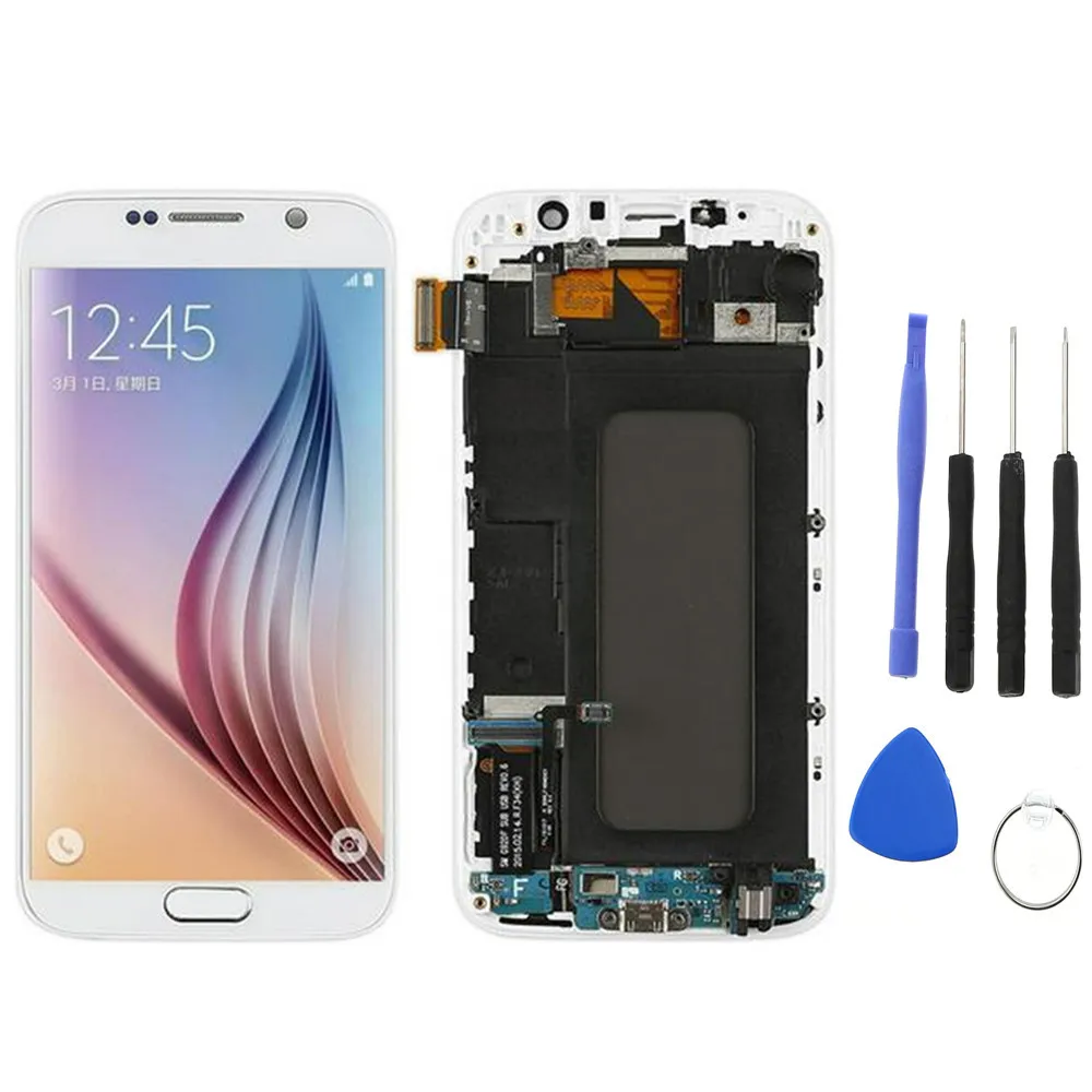 Белый для samsung Galaxy S6 G920 G920F ЖК-дисплей сенсорный экран дигитайзер Замена для samsung S6 дисплей g920f ЖК-дисплей - Цвет: White with tools