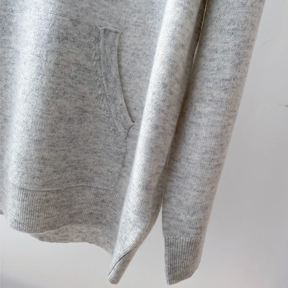 

100% Cashmere Spring and Autumn New Fashion Skull Letter Jacquard Loose Wild Casual Hooded Sweatshirt Women