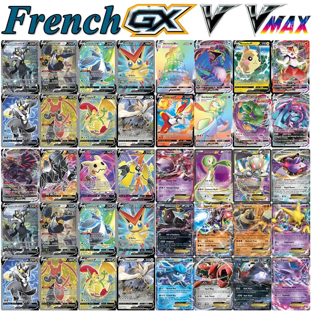 

10 шт. французская версия карт Pokemon V VMAX EX GX MEGA TAG команда EX игровые боевые карты Carte Pokemon франчеса для детей