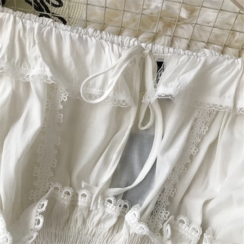 

2019 Runway Designer Sweet Women 2 Piece Set Elegant Lace White/Black Chic Tops Blouse+Mini Skirt Female Two Piece Set Casual