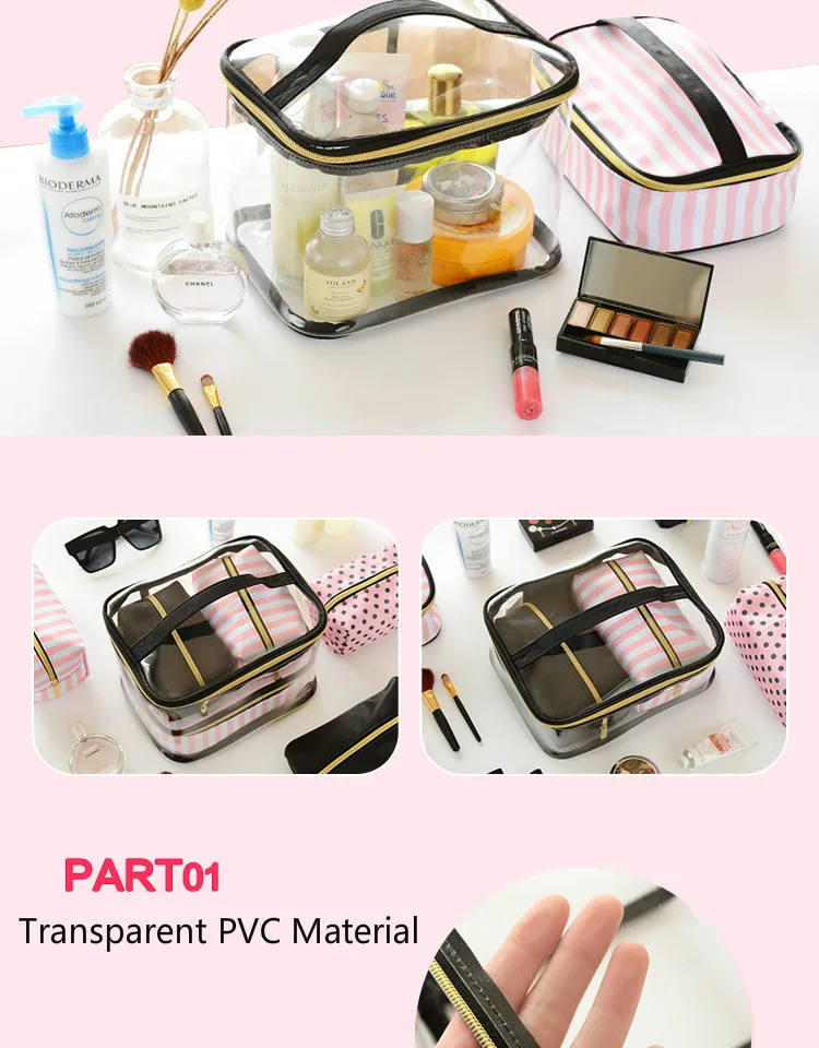 Прозрачный контейнер для макияжа, 4 шт., прозрачная косметичка из ПВХ, женский розовый дорожный органайзер для туалетных принадлежностей, набор переносных косметических сумок