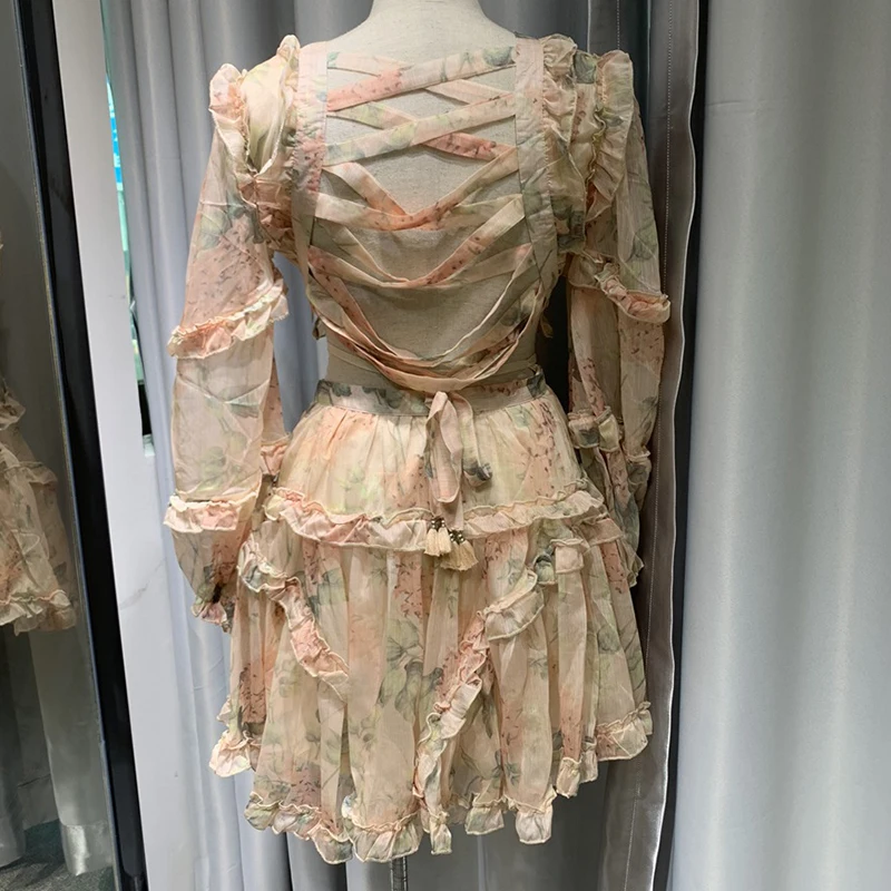 Женское шифоновое платье с оборками летнее Повседневное цветочным принтом