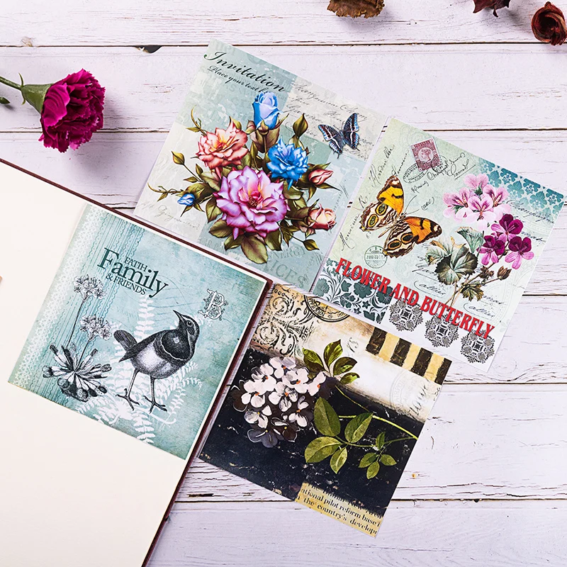 8 шт. винтажные бумажные накладки с цветами и бабочками для скрапбукинга Happy Planner