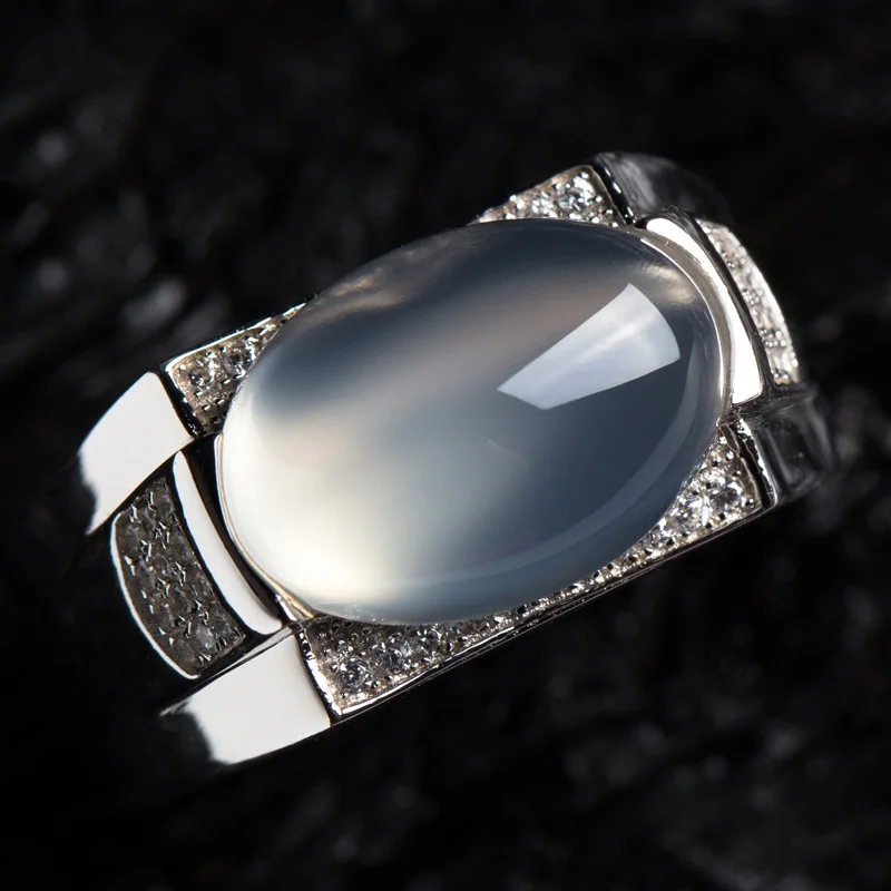 Натуральное агатовое кольцо для мужчин и женщин jade myelin с живым ртом 925 Серебряное