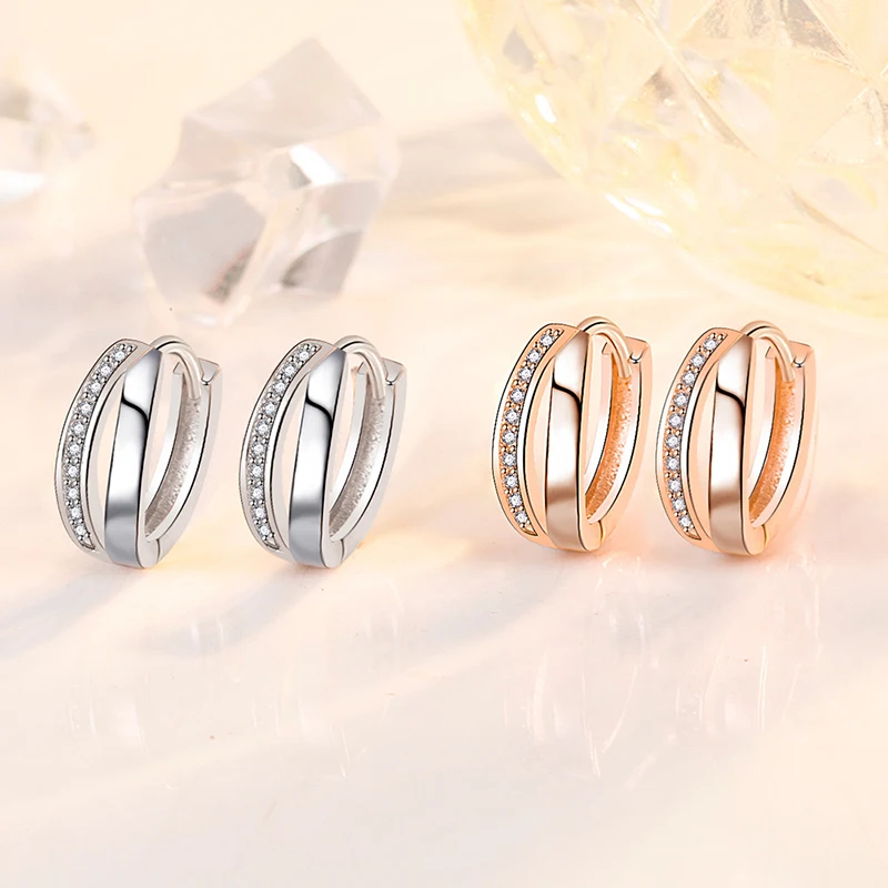 New Fashion Geometric Wave Hoop Earrings For Women Micro Crystal Copper Romantic Rose Gold Huggies Charm Earring Hoops Jewelry