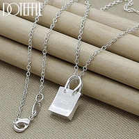 doteffil 925 sterling silver 18 30 inch chain square lock pendant necklace for women man wedding fashion jewelry