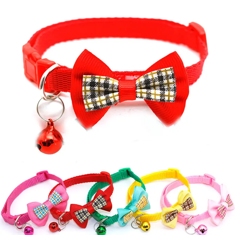 

Colorful Pet Supplies Cat Collars Dog Necklace And Plaid Bow Adjustable Collar with Bell Positioning Pet Collar Pet Accessories