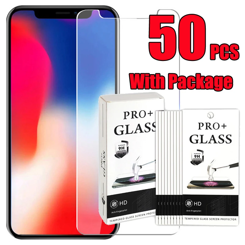 Закаленное защитное стекло 2 5D для iPhone 12 Mini 11 Pro Max XS XR X 8 7 6 Plus SE 50 шт.|tempered glass|premium tempered glasspremium |