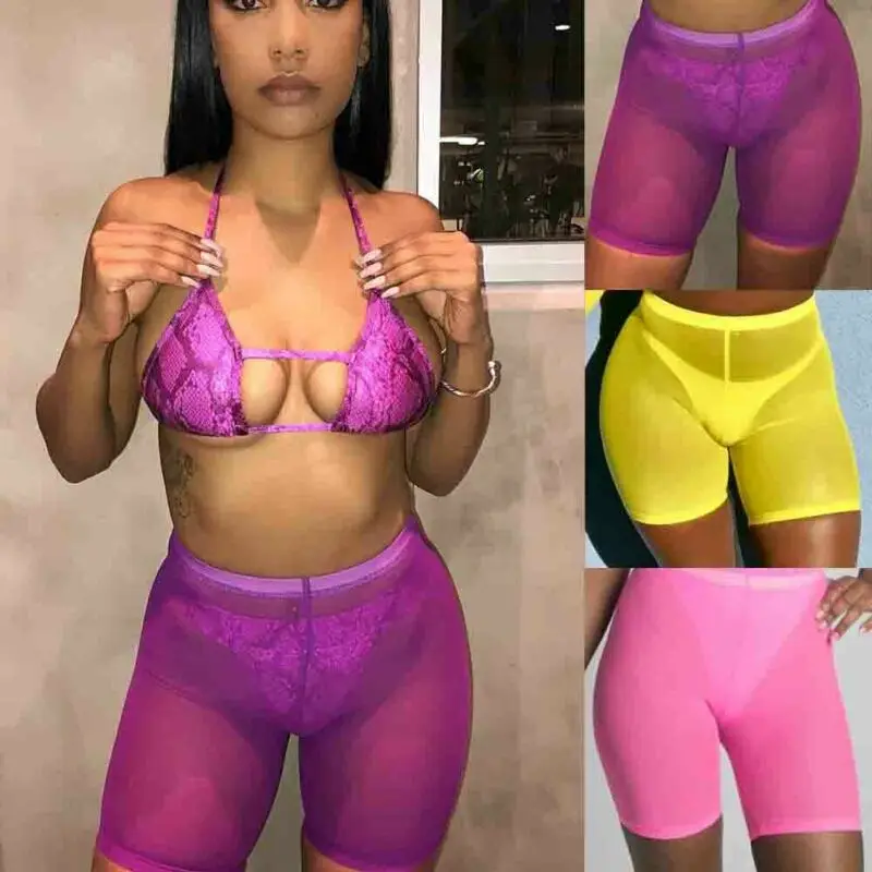 Модные трендовые женские прозрачные сетчатые шорты летние повседневные пляжные