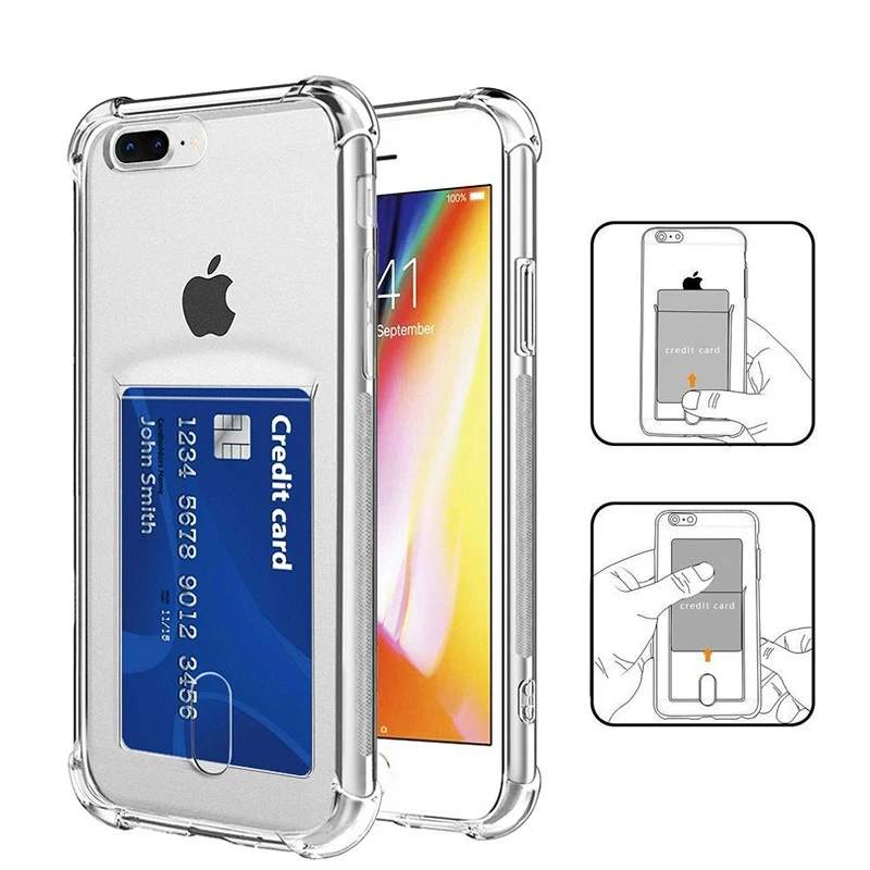 

Casing iPhone X XR XS MAX 6 7 8 plus Airbag Card Holder TPU Phone Case ID Credit Card Slot Soft Cover